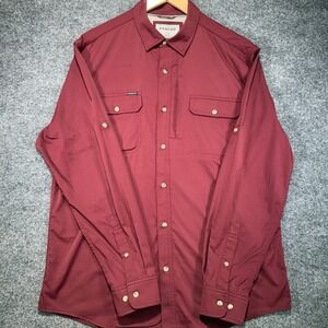 Poncho The Levelland Slim Fit Shirt Mens Large Burgundy Magnetic Pockets Stretch